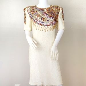 Denise Elle Silk Beaded Embellished Classic  Party Dress Size M